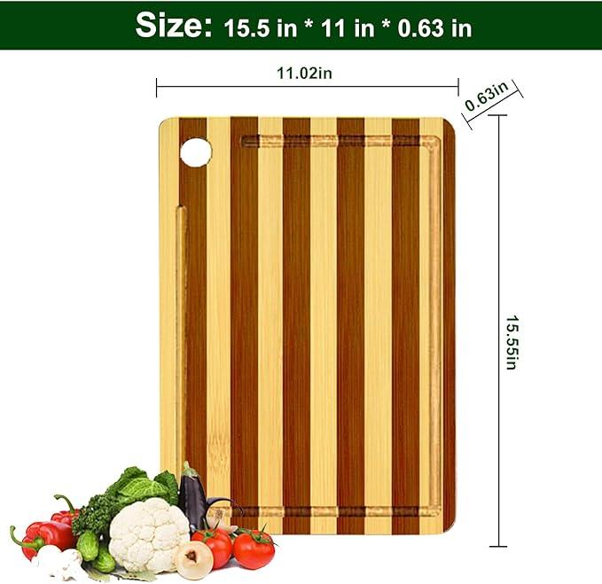 Titanium Cutting Board for Kitchen, Cutting Board Double Sided Food Grade, Pure Titanium and Natural Bamboo, with Deep Juice Grooves, Large Size 15.6”×11”