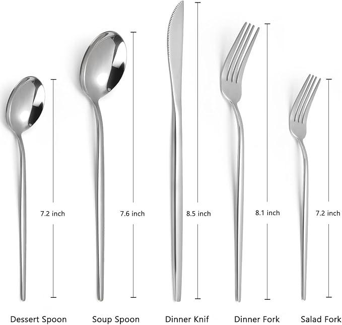 Silverware Set, KassKa 40 Pieces Flatware Cutlery Set, Stainless Steel Utensils Set Spoon Fork Knives Set for Home Restaurant and Kitchen, Mirror Polished Finished, Service for 8