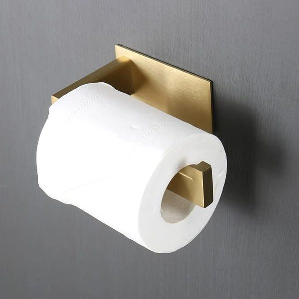 Toilet Paper Holder, Self Adhesive Tissue Holder Stainless Steel Rustproof Paper Roll Holder, No Drilling Easy to Install, Toilet Paper Rack Suitable for Office, Bathroom (Brushed Gold)