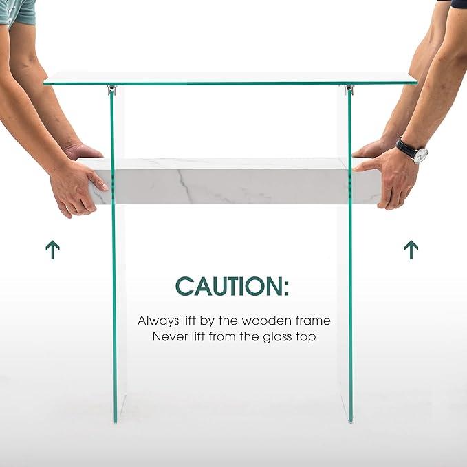 ivinta Glass Console Table with Storage, 31.5'' Modern Narrow Sofa Table with Storage Shelves for Living Room, Hallway, Foyer, Bedroom 5103 (White)
