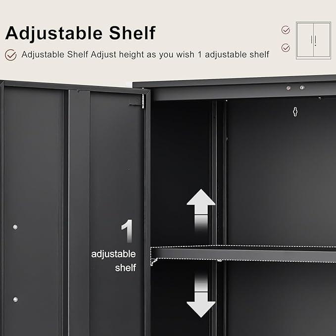 Metal Wall Cabinet,Garage Wall Cabinetwith Handle,Lockable Storage Cabinets Wall Mounted with 2 Doors,Locking Cabinet with Shelves for Basement,Living Home,Black