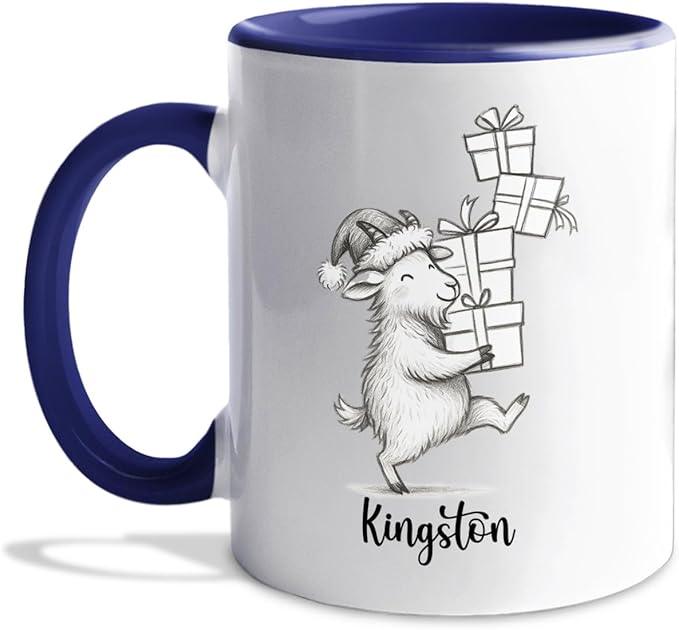 Goat Coffee Mug Gift, Personalized Name Goat Lover Ceramic Coffee Cup 11 Oz 15 Oz, Customized Goats Tea Mug Gift for Birthday/Christmas/Special Day/Holiday, Funny Animal Goats White Accent Cup