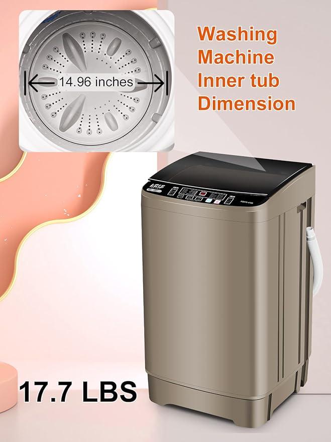 17.7 lbs Portable Washer Drain Pump, Full Automatic Washing Machine with LED Display, 10 Programs & 8 Water Levels Selections, Ideal for Camping, Apartment, Dorm, Glod