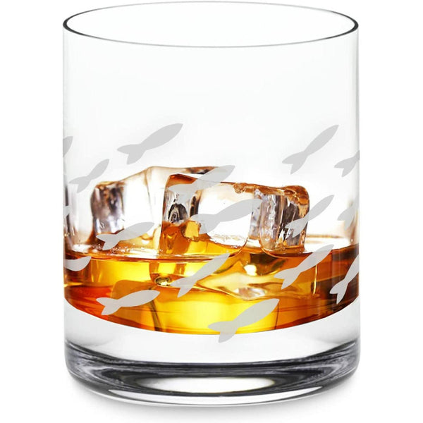Fish Old Fashion Drinking Glasses, Fish Glasses For White and Red Wine, Water or Whiskey, by The Wine Savant, Each Glass Is Individually Sand Etched - Fish Wine Glasses