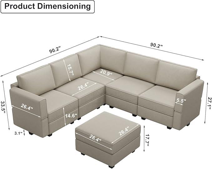 Belffin Modular Sectional Sofa with Storage Seats Velvet L Shaped Corner Couch Convertible Sectional Sofa with Chaise (Grey, L Shape-1)…