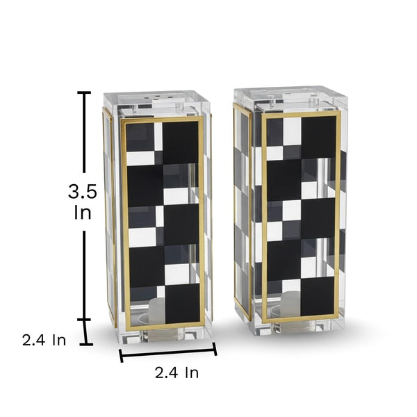 Checkered Salt and Pepper Shakers Set, Black White Square Design with 3 & 5 Holes