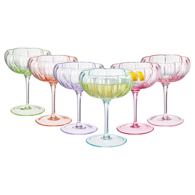 Flower Coupe Cocktail Glasses | Set of 6 | Bright Colors