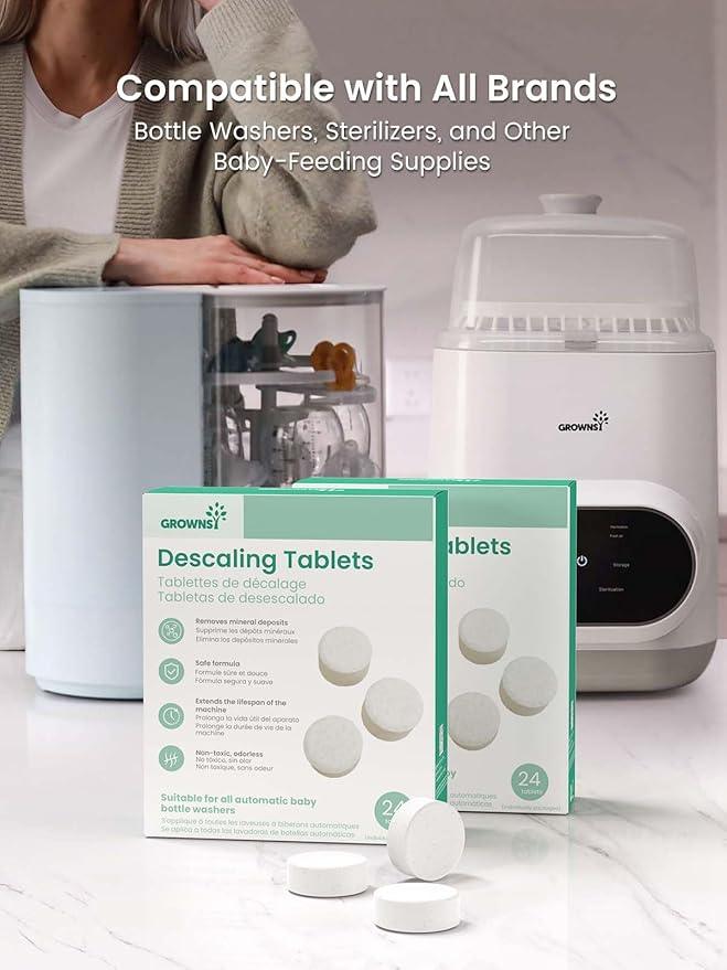 GROWNSY Descaling Tablets Descaler, 24 Descaling Tablets Compatible with Momcozy, Baby Brezza Bottle Washer, Effective for Bottle Washer, Warmer, Sterilizer, Formula Maker