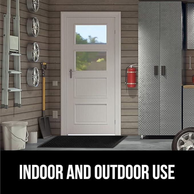 GORILLA GRIP 100% Waterproof All-Season WeatherMax Doormat US Designed Natural Rubber, Stain and Fade Resistant, Low Profile Indoor Outdoor Door Mats, Easy Clean Patio Mat, 23x35, Black Diamond
