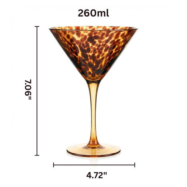 Tortoise Leopard Print Martini 9oz - Set of 4, 7.1