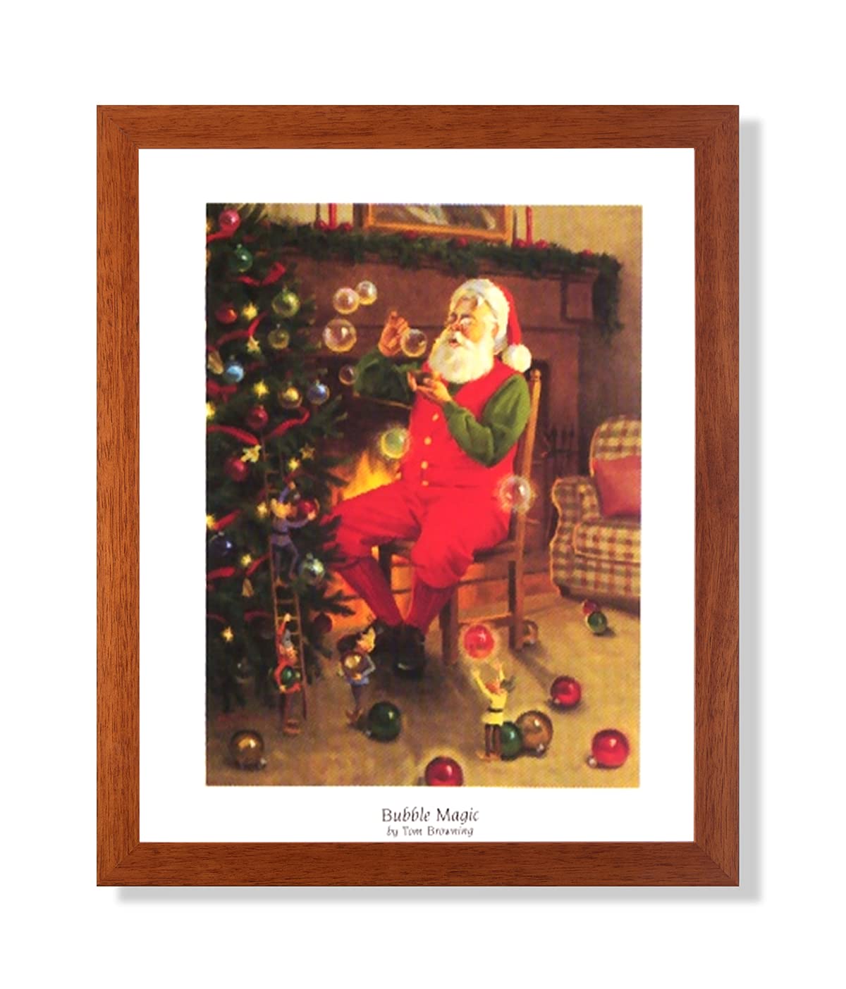 Christmas Art Print – Framed Santa Claus Print with Poplar Wood Frame & Real Glass