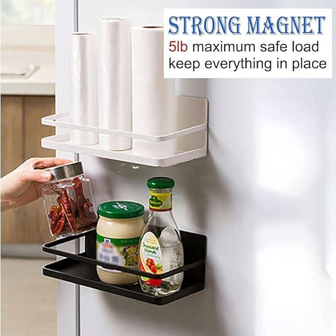 Magnetic Spice Rack Refrigerator Side Magnetic Spice Rack Kitchen Magnetic Shelf Magnetic Fridge Shelf Perfect Space Saver for Kitchen/Apartment 2 Pack (Black)
