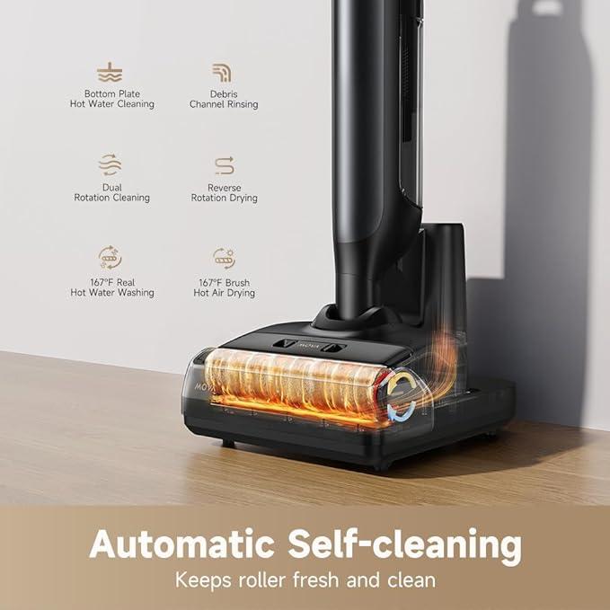 MOVA M10 Cordless Wet Dry Vacuum Cleaner 180° Lie-Flat Smart Vacuum Mop All in One for Hard Floor, 167°F Flashdry Self-Cleaning, Zero inch Dual-Edge Cleaning, 18000Pa Suction, Zero-Tangle for Pet Hair