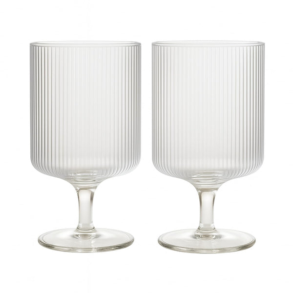 Khen Textured Clear Glass Ribbed Modern Elegant Wine Goblets | Set of 2