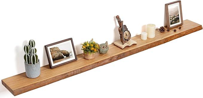 Floating Shelves for Wall Decor, Rustic Solid Elm Wood Live Edge Floating Shelves Wall Mounted, Wall Shelves with Invisible Bracket for Living Room Bathroom Bedroom Kitchen, 72 Inch, Natural