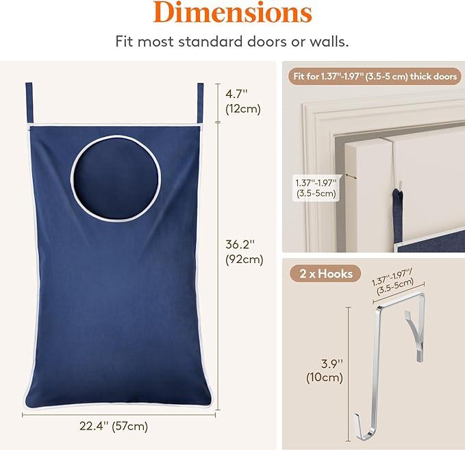 Lifewit Over Door Laundry Hamper, Large Collapsible Hanging Laundry Hamper, Hanging Laundry Basket Bag for Bathroom Bedroom Dirty Clothes Storage Organizer, Dark Blue