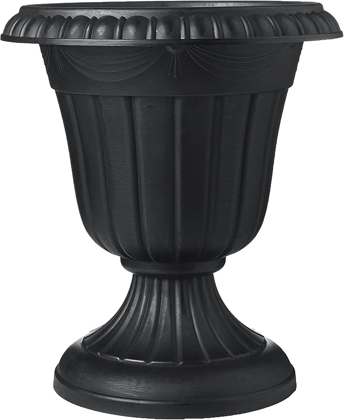 PL10BK Classic Traditional Plastic Urn Planter Indoor/Outdoor, 15
