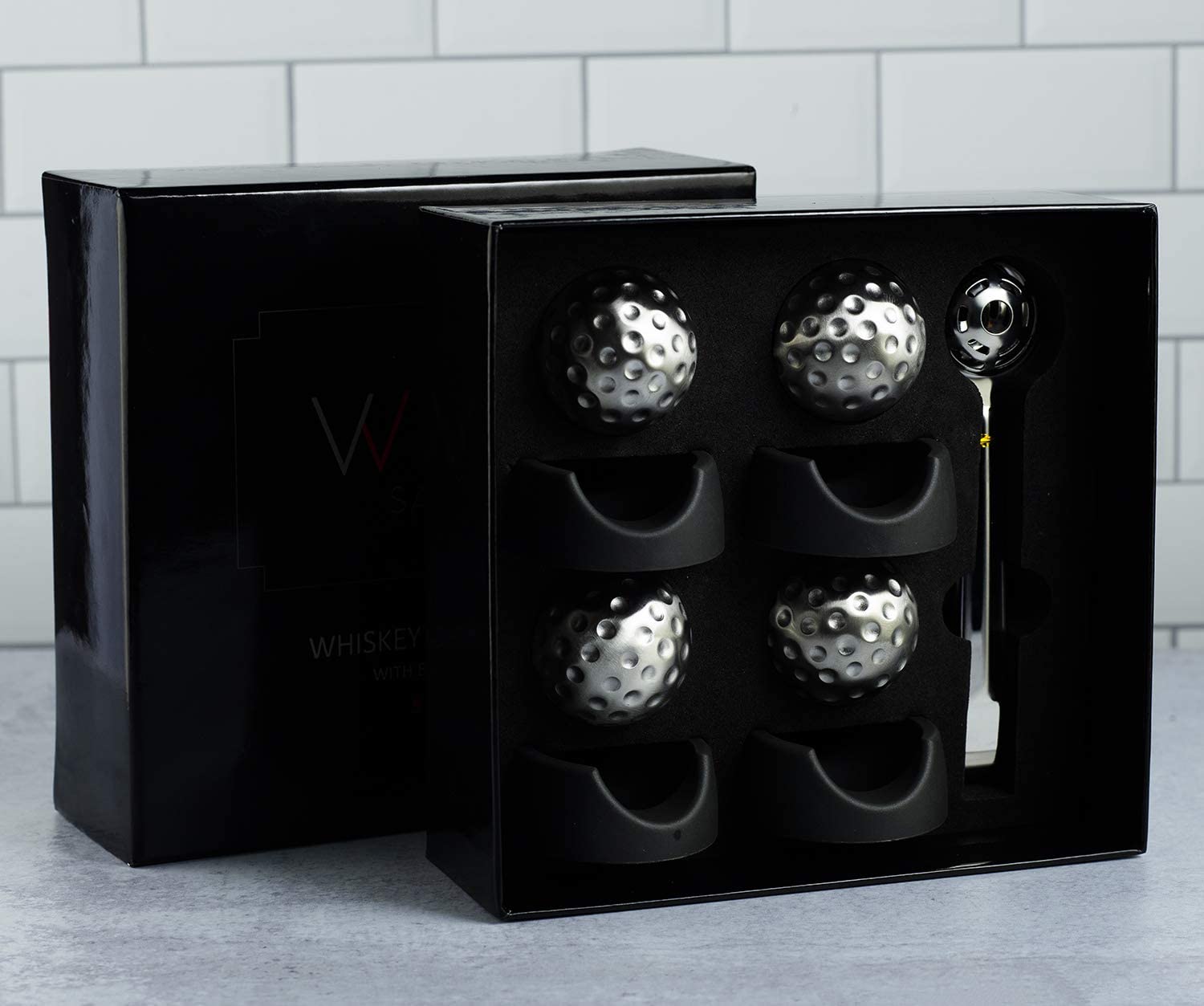 Golf Ball Shaped Stainless Steel Whiskey Stones, Whiskey Rocks, by The Wine Savant Great for Parties or for Bar Use, 4 Stones Rocks Cubes for Whiskey, Bourbon Vodka, Scotch, Metal Chillers Golf Gift