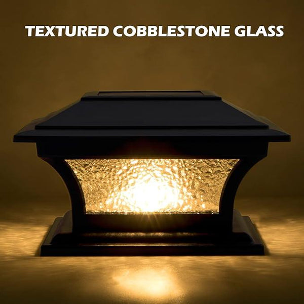 SIEDiNLAR Solar Post Cap Lights Outdoor Glass LED Fence Deck Light 2 Modes for 4x4 5x5 6x6 Wooden Vinyl Posts Patio Garden Decoration Warm White/Cool White Lighting Black (6 Pack)
