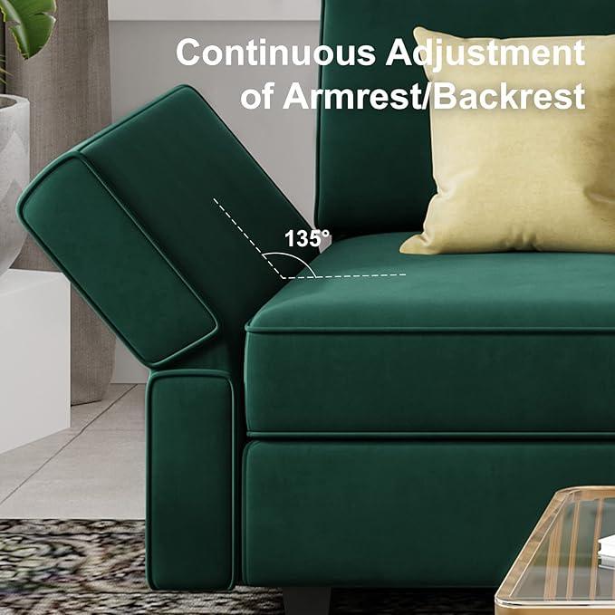 Belffin Modular Sectional Sofa Couch with Reversible Chaise - Velvet L Shaped Couch with Storage, 4-seat Convertible Green.…