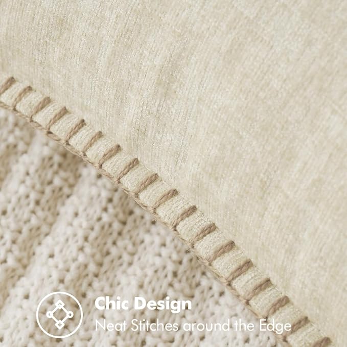 MIULEE Pack of 2 Christmas Pillow Covers 20x20 Inch Cream White Farmhouse Decorative Throw Pillow Covers with Stitched Edge Soft Chenille Solid Dyed Couch Pillow Covers for Sofa Bed Living Room