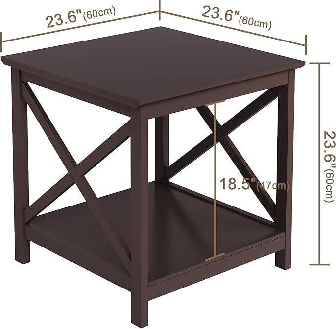 ChooChoo End Table, 24 Inch End Table with 2-Tier Storage Shelf, Side Table for Living Room, Wood Nightstand for Bedroom, Office, Painted Surface, Espresso