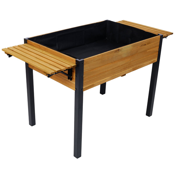 Raised Garden Bed with Metal Legs and Folding Storage Shelf