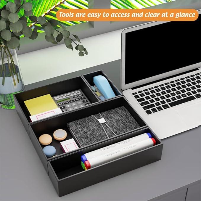 Black Bamboo Drawer Organizer - Silverware&Utensil Holder Organizer for Kitchen Drawers, Multi-Use Drawer Dividers Boxes for Bathroom Counter，Cabinet, Garage, Office Desk, Makeup, Jewelry (12