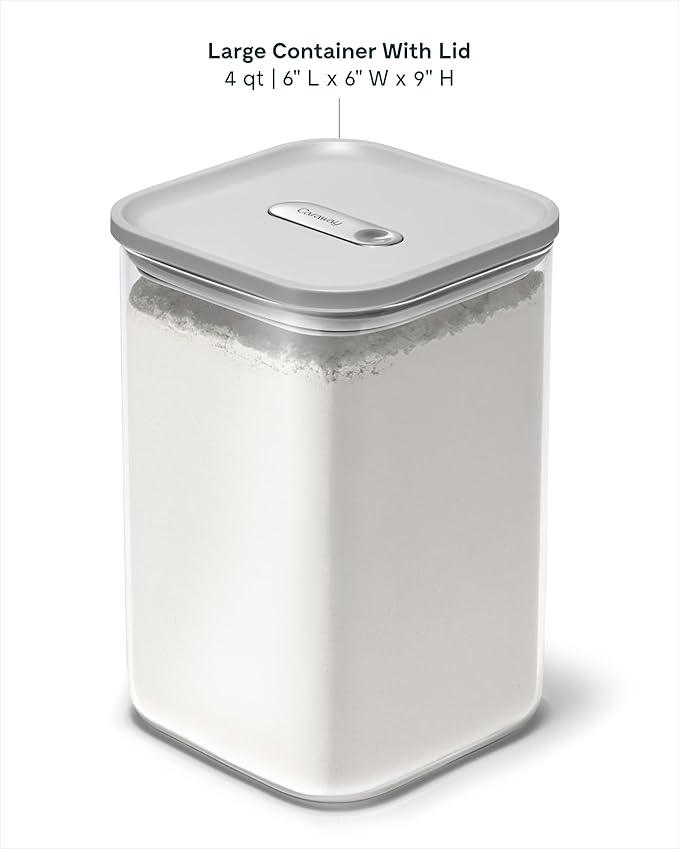 Caraway 4qt Glass Airtight Food Storage Container with Lid – Non-Toxic, BPA-Free Kitchen Storage Container – Stackable, Space-Saving Airtight Container for Dry Goods and More - Gray