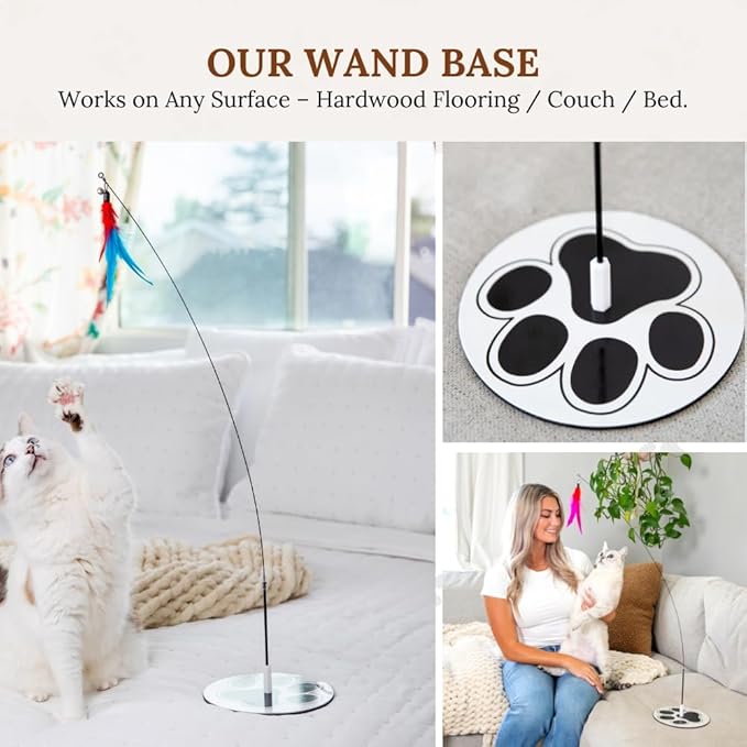 Suction Cup Cat Toys for Indoor Cats Interactive Suction Cup Cat Wand Toy Feather Teaser for Indoor Cats & Kittens Multi Surface Base for Hands Free Play