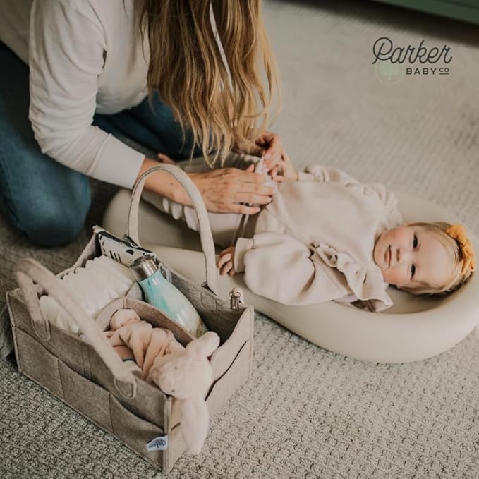 Parker Baby Co. Diaper Caddy - Nursery Storage Bin and Car Organizer for Diapers and Baby Wipes - Oatmeal, Large