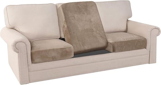 PrinceDeco Velvet Stretch Couch Cushion Cover Soft Cushion Slipcover for Chair Loveseat Sofa Furniture Protector Seat Cushion Sofa Cover (Each Width Up to 29.5