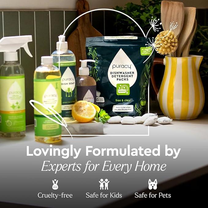 Puracy Natural Dish Soap Refill Bundle- Enzyme-Powered Dishwashing Soap, Organic Dishsoap Liquid Clean Non-Toxic (Organic Lemongrass, 16oz and 48oz Refill)