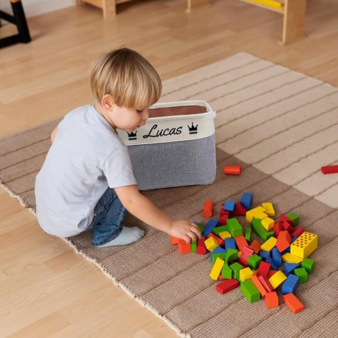 Personalized storage boxes for children Customize the name and icon, A foldable storage box bins for children's clothes, toys, books, etc Storage baskets suitable for both boys and girls (Blue)