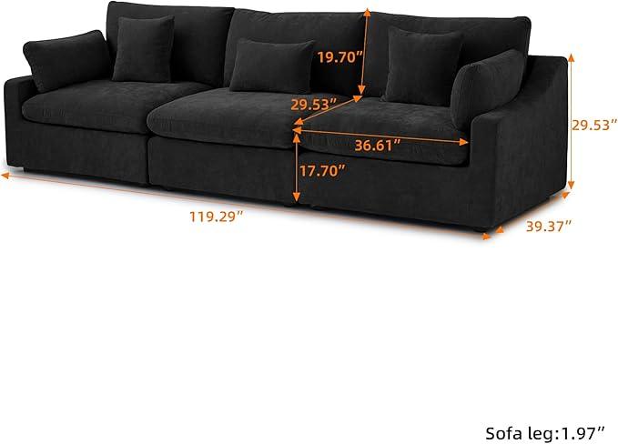 JACH U Shaped Sectional Couches, Cloud Sectional Couch with Deep Seat, 119