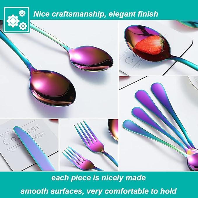 20 Pcs Rainbow Silverware Set for 4, Food Grade Stainless Steel Flatware Set, Eating Utensils Sets Include Fork/Knife/Spoon,Home Kitchen Tableware Set, Reusable Cutlery Set, Dishwasher Safe