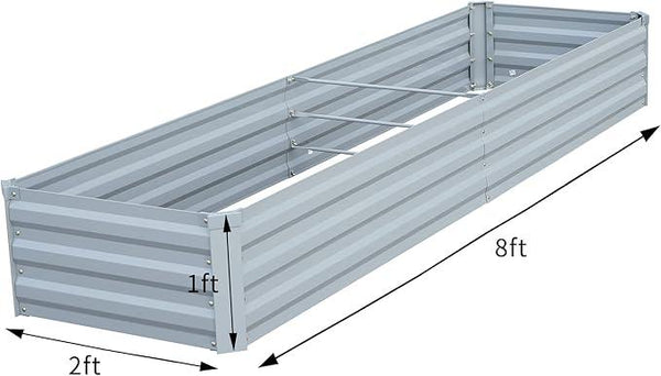 Planter Raised Beds Raised Garden Bed for Gardening Garden Boxes Outdoor Metal Raised Garden Beds, 8x2x1 FT Galvanized Grey
