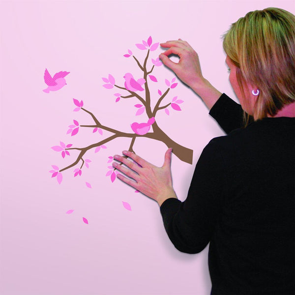 Pink Birds and Tree Nursery Wall Decals