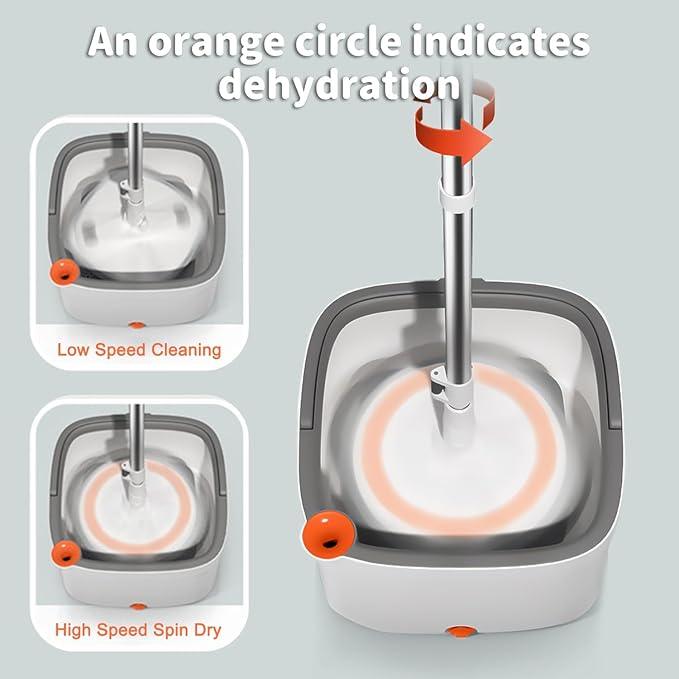 KZKR Spin Mop and Bucket Set with Self Separation Dirty and Clean Water System, Self Wringing 360° Rotating Square Mop Head for Home Floors Cleaning (1.0 Mop and Bucket Set (4 Pads))
