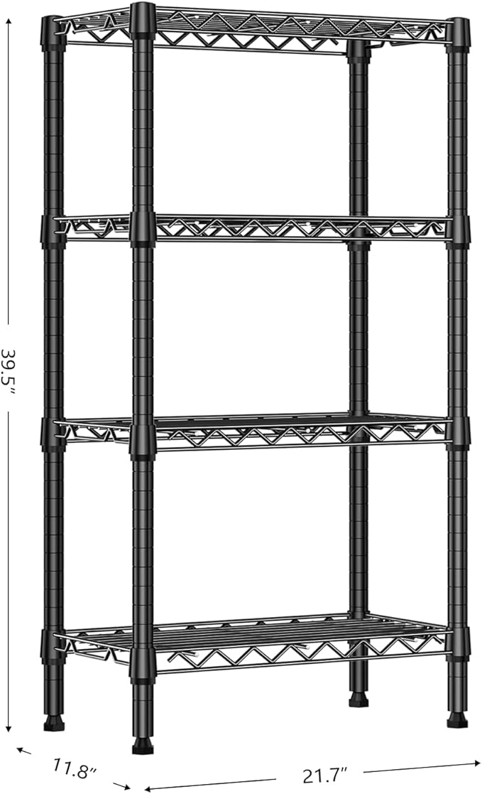 1000 lbs 4 Tier Shelf Metal Storage Shelves Wire Rack Closet Organizers with PP Board for Garage Kitchen Bathroom Laundry Black 11.8