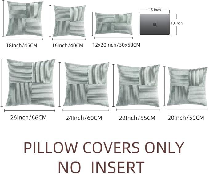 Fancy Homi 2 Packs Grey Blue Decorative Throw Pillow Covers 16x16 Inch for Couch Bed Sofa, Rustic Farmhouse Boho Home Decor, Soft Corss Patchwork Corduroy Textured Square Cushion Case 40x40 cm