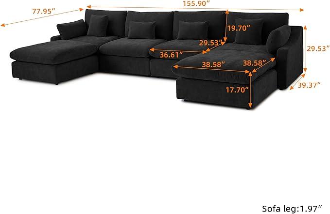 JACH U-Shaped Sectional Couches for Living Room, Cloud Sectional Couch with Deep Seat, 155.9