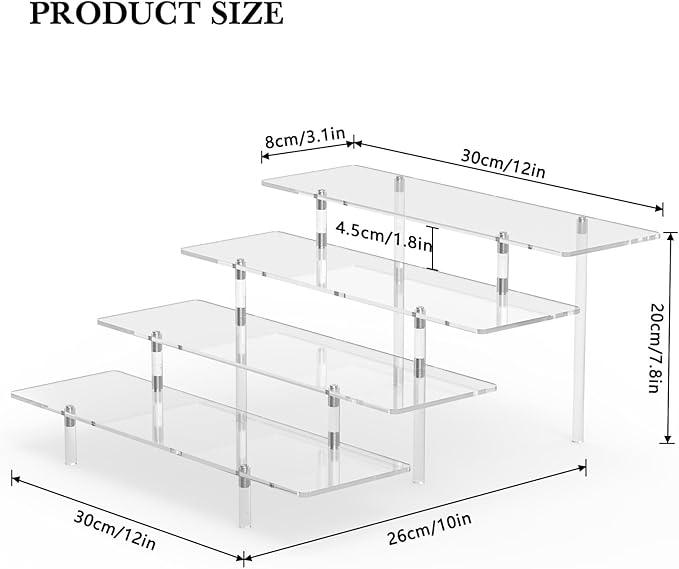 Acrylic Display Riser Stand Shelf Clear 4 Tier Cupcake Stand Perfume Display Holder Figures Desktop Decoration and Organizer Showcase Toys Retail Display Rack Candy Dessert Buffet 4 Steps Collection
