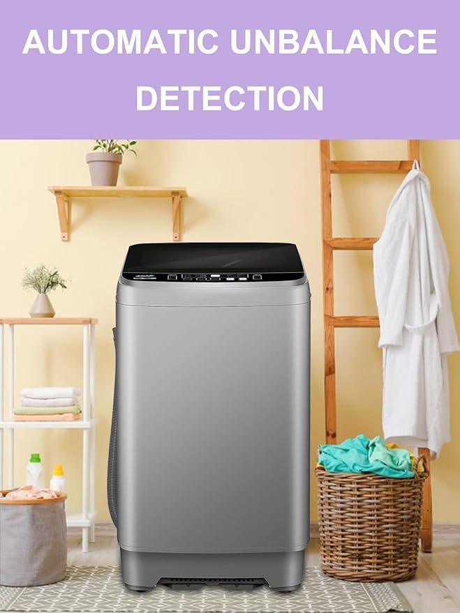 Full-Automatic Washing Machine 25 lbs Portable Washer 10 Wash Program & 8 Water Level with LED Display，Drain Pump, Ideal for Apartments, RV, Camping, Grey