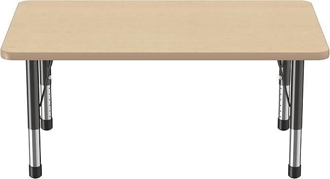 FDP Rectangle Activity School and Classroom Kids Table (30 x 48 inch), Chunky Toddler Legs, Adjustable Height 15-24 inches - Maple Top and Maple Edge