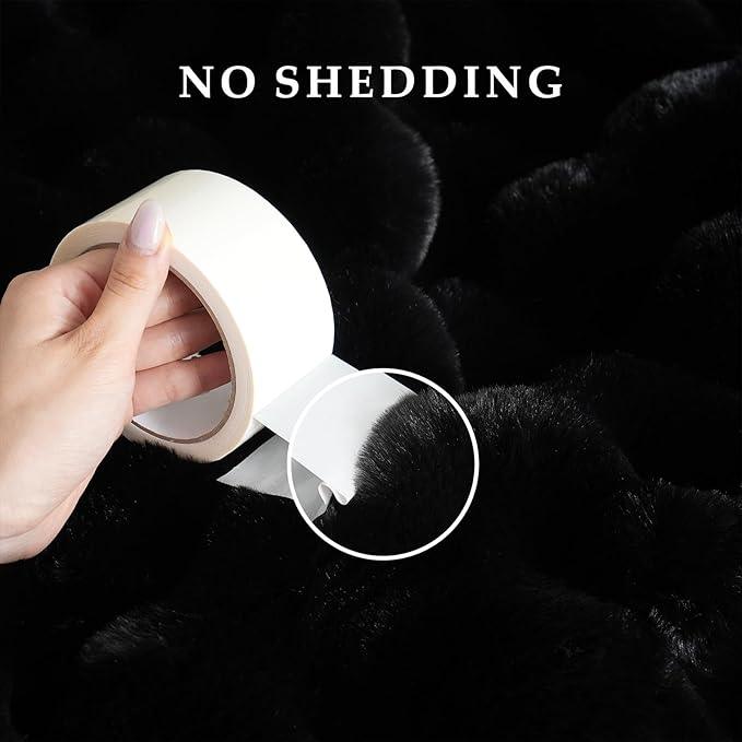BENVWE Faux Fur Throw Blanket for Couch - Thickened Fluffy Soft Bubble Blanket for Living Room Home Decor - Fathers Day Birthday Gifts for Women Men, Black, 50