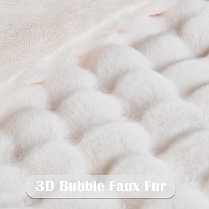 NEWCOSPLAY Faux Fur Queen Blanket Ivory Bubble Blanket Thick Warm Soft for Couch Sofa Bed 550GSM (Ivory, Queen(90