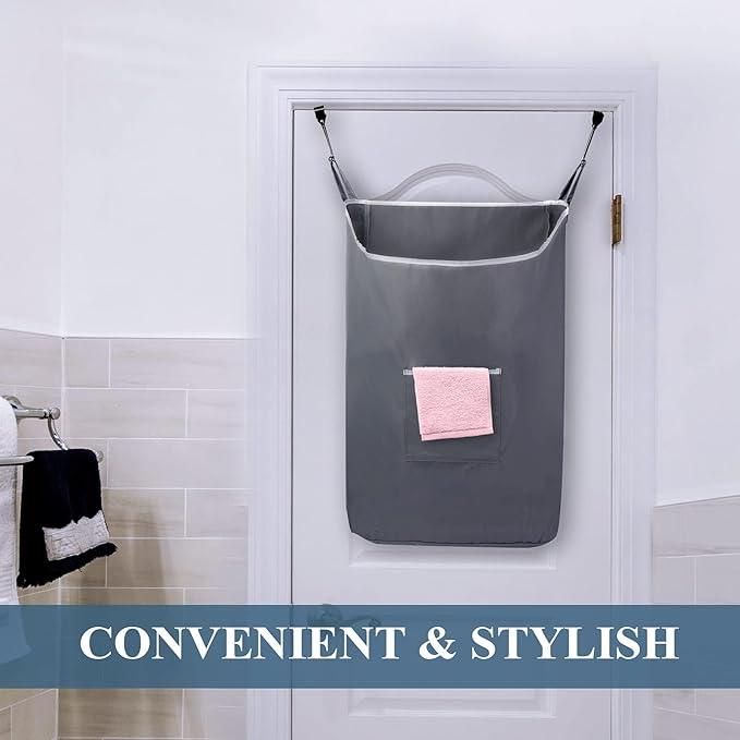The Fine Living Co. X-Large Hanging Laundry Hamper with Over Door Hooks & Adhesive, Durable Space Saving Laundry Bag with Zipper and Wide Open Top,Hanging Dorm Laundry Hamper 20