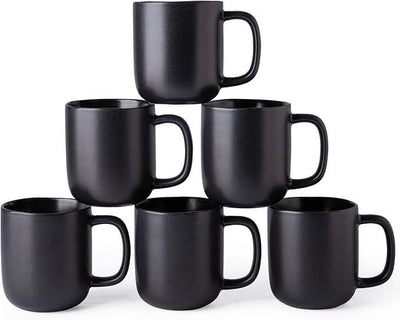 AmorArc 14oz Coffee Mugs Set of 6, Ceramic Coffee Mugs with Large Handle & Wavy Rim for Latte/Hot Cocoa/Tea, Stylish Coffee Mugs for Men Women. Oven,Dishwasher&Microwave Safe, Matte Black