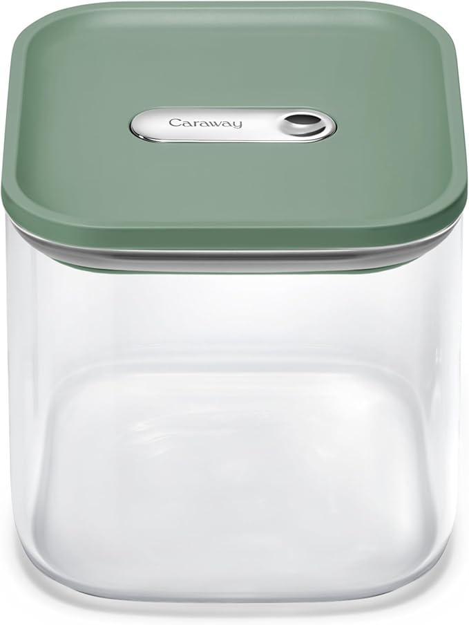 Caraway 2.5qt Glass Airtight Food Storage Container with Lid – Non-Toxic, BPA-Free Kitchen Storage Container – Stackable, Space-Saving Airtight Container for Dry Goods and More - Sage